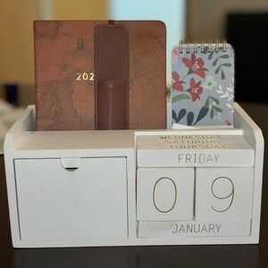 White Wooden Desk Organizer with Calendar
